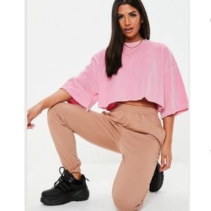 Pink cropped velvet top